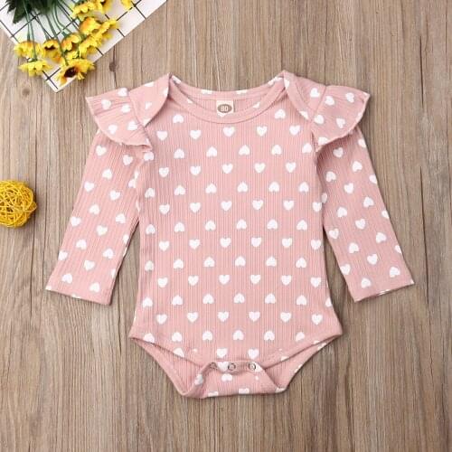Pudcoco Newborn Baby Girl Clothes Peach Heart Print Long Sleeve Cotton Knitting Romper Jumpsuit One-Piece Outfit Autumn Clothes