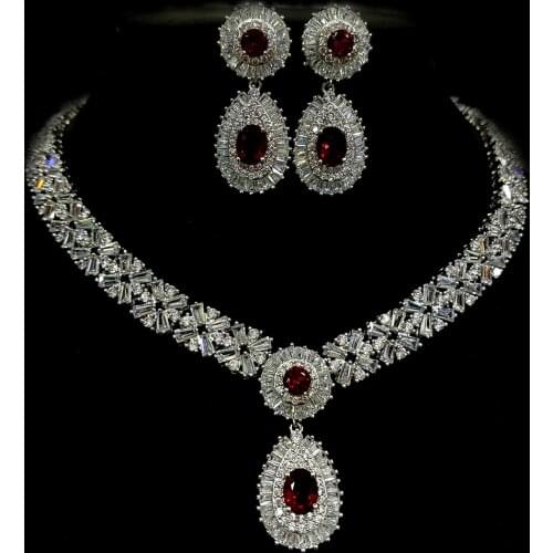 High Quality African CZ Beads Big Red Green Blue Cubic Zirconia Luxury Women Jewelry Sets For Evening Party