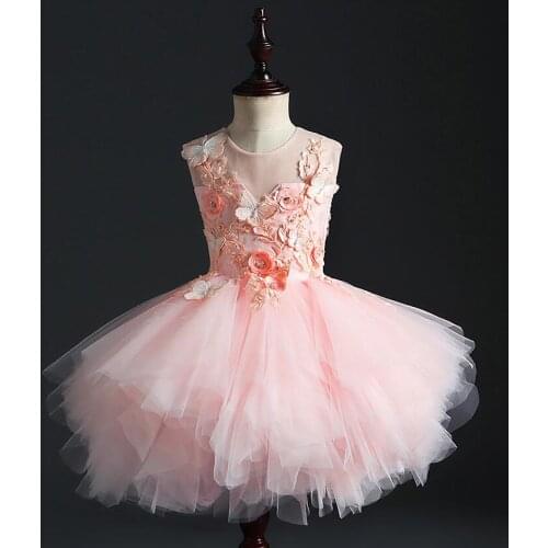 High-end Girl Wedding Party Flower Girl Dress Pageant Princess Gowns Beaded Floral Tulle Girl Evening First Communion Gown