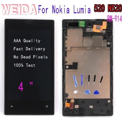 WEIDA 4 " For Nokia Lumia 520 LCD Display Digitizer Touch Panel Screen Assembly +Frame with Tool Replacement N520 RM-914