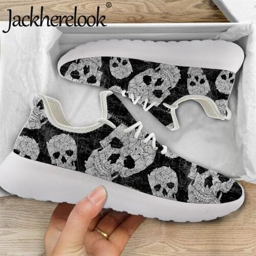 Jackherelook Summer Mesh Sneakers for Womens Flats Shoes Cool Black Skull Gothic Print Female Lace Up Footwear Ladies Shoe Mujer