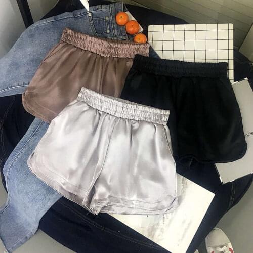 Faux Satin Silver Mini Summer Shorts For Women High Waist Loose Beach Women Shorts Casual Hotpants Short Femme Trousers C6294