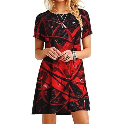 3D Geometric Print Women Dresses 2021 Summer New Fashion O-Neck Short Sleeve Mini Dress Casual Female Boho Streetwear Clothing