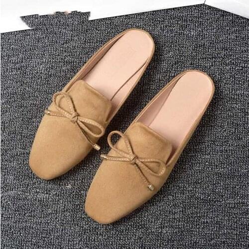 Women Flat Butterfly-Knot Suede Slides Summer New Half Slippers Female Outside Casual Mules Shoes