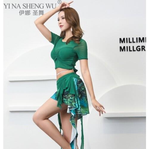 Women Belly Dance Sexy Perspective Mesh Practice Costume Set Beginner Top+Split Skirt Suit Oriental Bellydance Training Clothing