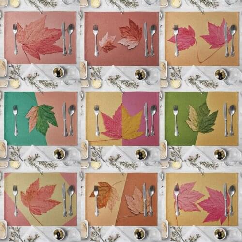 1 Pcs Red Maple Leaves Pattern Kitchen Placemat Dining Table Mats Coaster Cotton Linen Pad Bowl Cup Mat Home Decors
