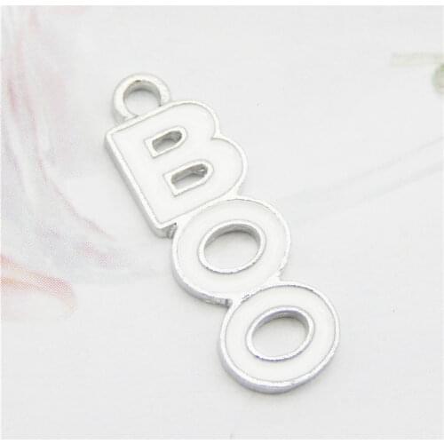 Julie Wang 10PCS Enamel Halloween BOO Charms White Boo Letters Pendants Alloy Bracelet Jewelry Making Accessory