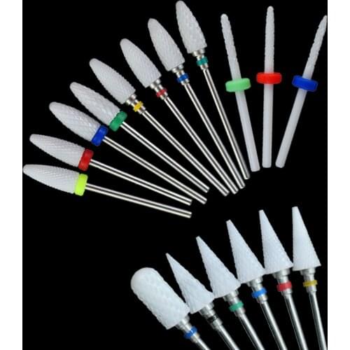 10pc/Set Ceramic Nail Drill Bit Rotary Milling Cutter Bits For Electric Manicure Machine Cuticle Remove Burrs Kits Nail Art Tool