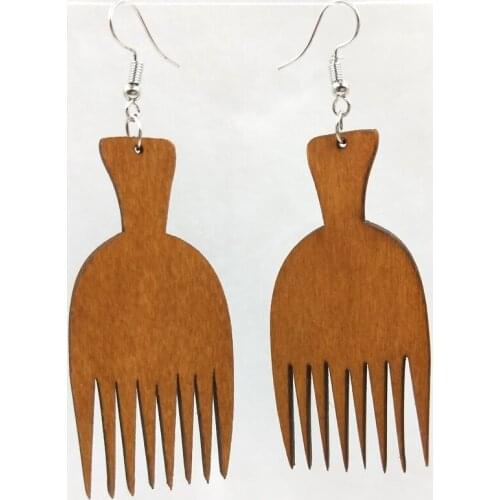12 Pairs Good Quality Wood Earrings Organic brown Hollow African Woman Wooden Brincos Pendant 3*6.5cm E399