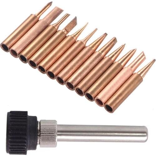 12PCS Silver Copper 900M-T Lead-Free Soldering Iron Tip+Iron Casing For AOYUE HAKKO SAIKE ATTEN YIHUA 8586 Soldering Station