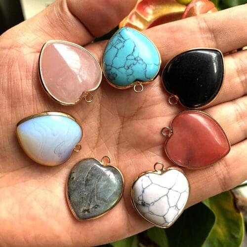 15mm Gold Heart Shape Pink Blue Green Crystal Quartz Pendant Wholesale Charms for Necklace Dangle Jewelry Making