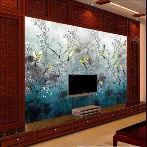 Beibehang Custom 3d wallpapers handmade flowers and birds nostalgic retro Chinese classical mural backdrop decoration