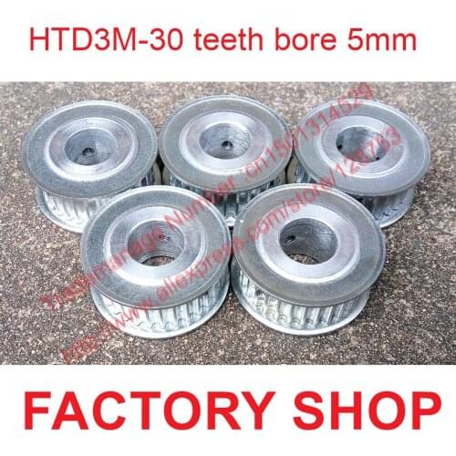 High quality 5pcs 30 teeth Bore 5mm HTD3M Timing Pulley 30 tooth ARC fit width 10mm of HTD 3M S3M timing Belt Free shipping