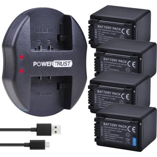 4Pc 3900mAh VW-VBT380 VBT380 VW-VBT190 Battery and Dual Charger for Panasonic HC-VXF999, HC-VXF990, HC-VX870, HC-VX989, HC-W570