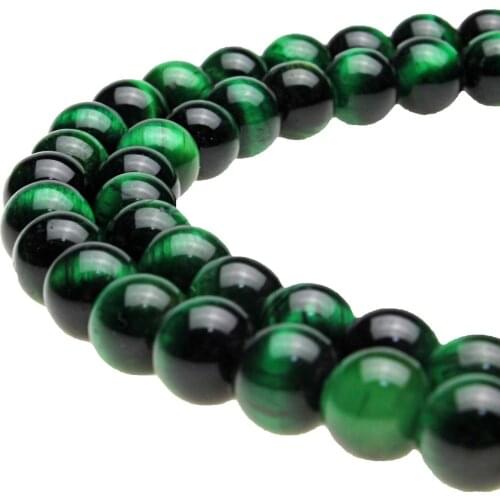 Natural Green Tiger Eye Agates Stone Beads Round Loose 15" Strand Pick Size 4 6 8 10 12MM Beads for Jewelry Making DIY Bracelets