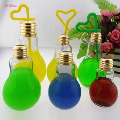 200/300/350/400/500ml Bulb Water Bottle Brief Fashion Cute Milk Juice Light Bulb Shape Cup Leak-proof PlasticBottle Party Cup 6Z