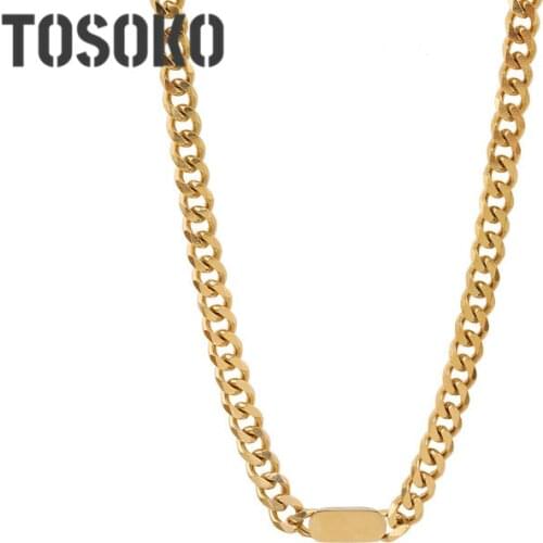 TOSOKO Stainless Steel Jewelry Gold Color Link Chain Necklace Street Retro Clavicle Chain Lady Hip Hop Chain BSP852