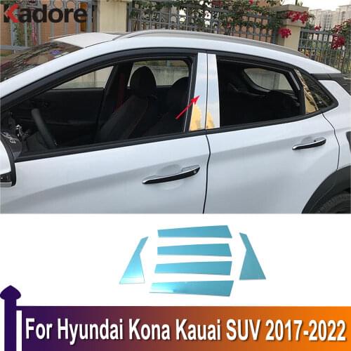 For Hyundai Kona Kauai SUV 2017-2019 2020 Stainless Steel Car Door Window Center Pillars B+C Cover Trim Exterior Accessories