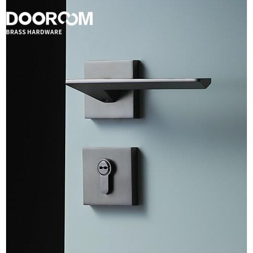 Dooroom Brass Door Lever Set Mute Modern Light Luxury Grey Black Double Wood Door Bedroom Bathroom Lock Split Dummy Handle Knob