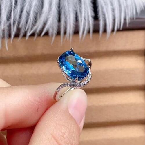Natural And Real Blue Topaz ring 925 sterling silver Wholesales Fine jewelry 7.5*12mm gem