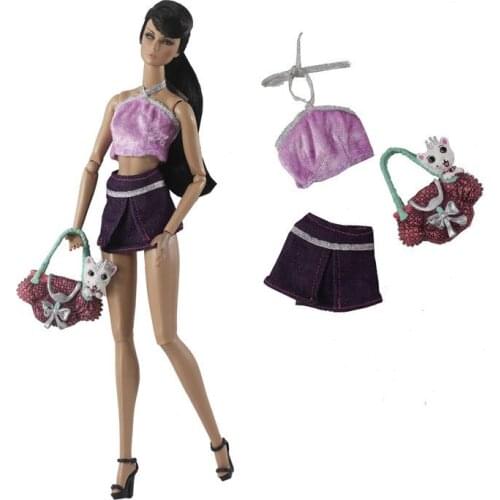 30cm Doll Clothes Set Fashion Tank Pet Bag Jeans Skirt Accessories for Barbie Outfits 1/6 BJD Dollhouse Decorations Kids DIY Toy