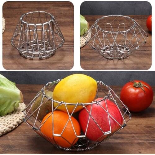 Fruit Basket Container Deformation Metal Wire Storage Bowls Vegetable Snack Tray Holder Kitchen Hollow-carved Drain Rack