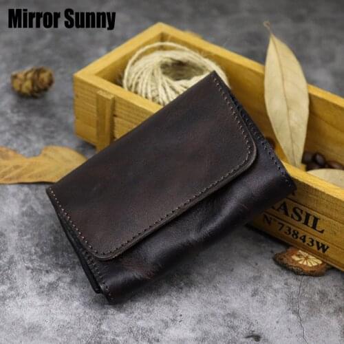Head Cowhide Genuine Leather Wallets For Women Men Simple Handmade Retro Card Holder Wallet Creative Multi Function Change Purse