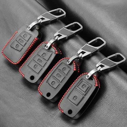 Leather Car Key Case For VW Volkswagen Polo Golf Passat Beetle Caddy T5 Up Eos Tiguan Skoda A5 SEAT Leon Altea Flip Remote Cover