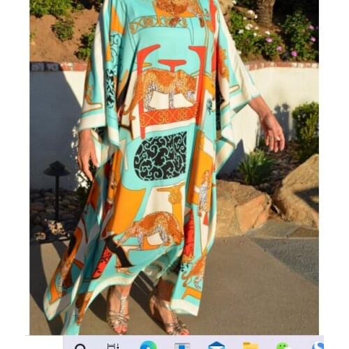 الأوروبية الملابس Free Size Sexy Leopard Printed Summer Bohemian Maxi dress Kuwait Traditional party Silk kaftan long dress