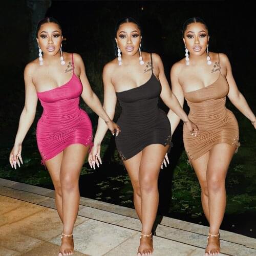 Echoine Summer One Sling Strap Grommet Lace Up Mini Dress Sexy Bodycon Skinny Bandage Party Club streetwear outfits sundress