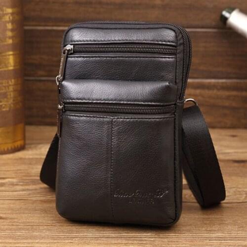 Men Genuine Leather Belt Hook Waist Bag Cell/Mobile Phone Coin Purse Pocket Fashion Military Male Crossbody Shoulder Bag