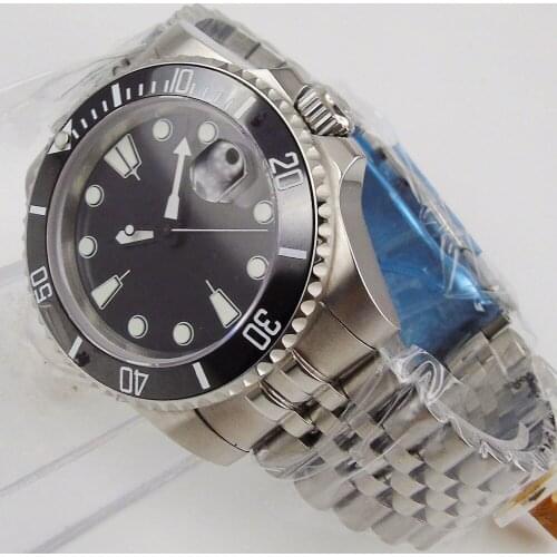 40mm Black Sterile Dial Sapphire Glass see through back Ceramic Bezel jubilee Miyota 8215 Automatic Movement Mens Watch