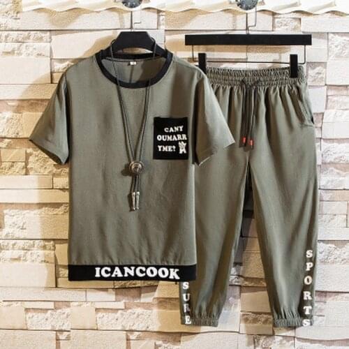 Summer 2021 Fashion Leisure Brand Mens Set Tracksuit Sportswear Track Suits Male Sweatsuit Short Sleeves T Shirt 2 Piece Set