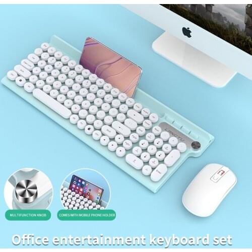 2.4G Wireless Keyboard Set Mixed Candy Color Roud Keycap Keyboard and Mouse Comb for Laptop Notebook PC Girls Gift Punk Style