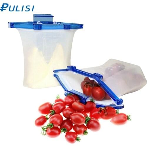 Newest One Step Lock Leakproof Standing Silicone Bag Containers Sandwiches Liquid Snack Fruit Reusable Silicone Food Storage Bag