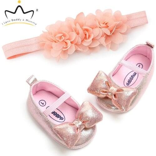 New Flower Bowknot Baby Girl Shoes Headband Newborn Baby Shoes Big Bows Soft Cotton Anti Slip Toddler Shoes First Walkers Infant