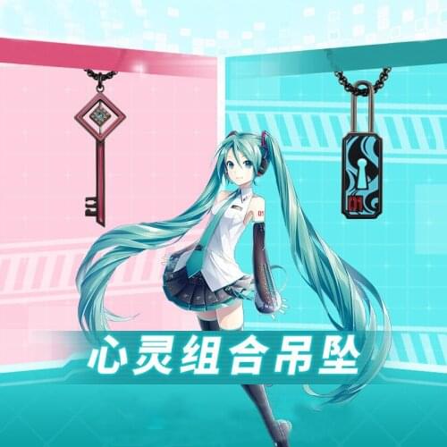 Official Licensed Japanese Anime Hatsun Miku Stainless Steel Key Lock Necklace Pendants Women Metal Jewelry Girls Cosplay Props