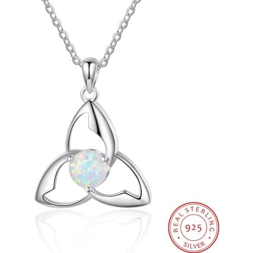 Irish Necklace Celtics Triquetra Trinity Knot 925 Sterling Silver Opal Necklaces Pendants Good Luck Statement Jewelry Gifts