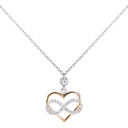 Silver Gold Heart Women Pendant infinity Model Zircon Gemstone Silver Necklaces 925 K Silver Romantic Women Jewelry