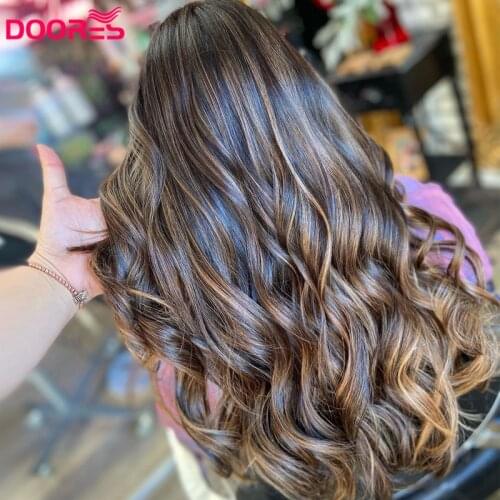 Highlight Wave Lace Part Human Hair Wigs for Women Body Wave Ombre Brown T Part Wig Honey Brown Brazilian Pre Plucked Remy