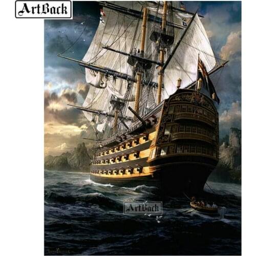 Full square / round diamond painting sailing scenery 5d resin diamond mosaic ship 3d embroidery kit