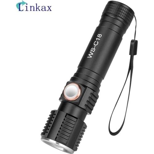 Portable LED Flashlight T6 USB charging Adjustable Zoom Flash work light Lamp 18650 battery for Camping Tactical Flashlight