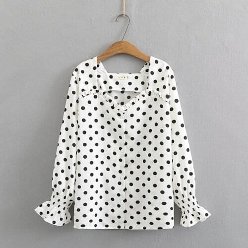 Plus Size Womens Long Sleeved Polka Dot Printed Blouse V-neck Ladies' Elegant Workwear Tops Oversized OL Blusas
