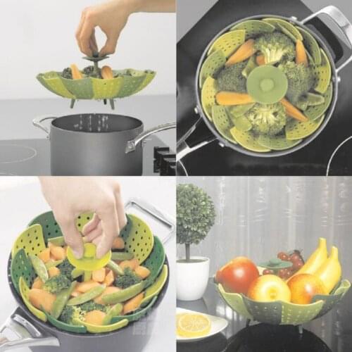 Cookware Silicone Steaming Food Basket Mesh Silicone Steamer Folding Food Fruit Vegetable Vapor Cooker Dish Steamer Drain Rack