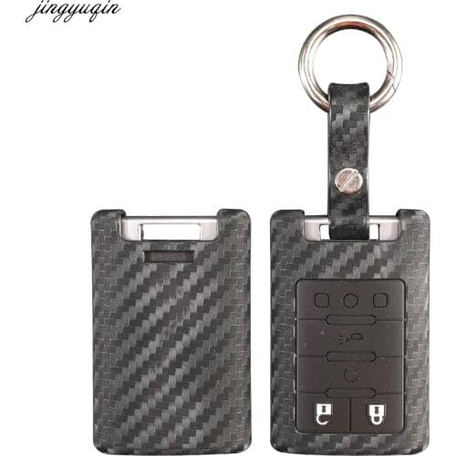 Jingyuqin Carbon Fiber Silicone Key Case Cover For Cadillac Escalade SRX XTS ATSL SLS CTS STS ATS BLS Remote Keyless Shell