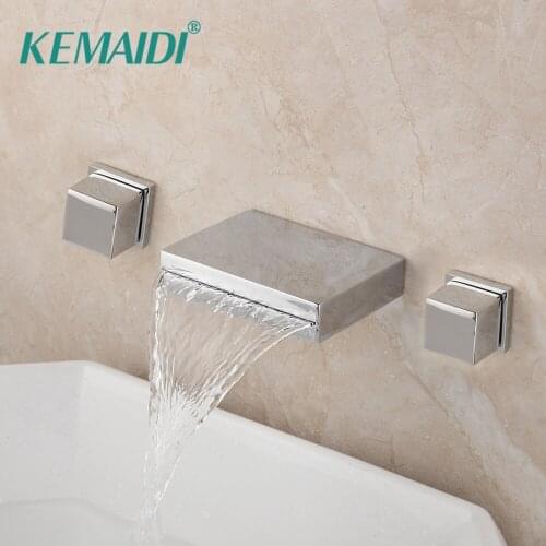 KEMAIDI Chrome Polish Bathroom Bathtub Mixer Faucet Solid Brass 3 Pcs Bathtub Faucet Waterfall Spout Diamond Handles