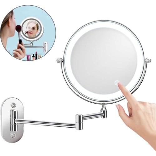 LED Light Wall-Mounted Vanity Mirror 5 Times Magnifying Glass 360°Rotating Dimming Light Double-Sided Vanity Mirror With Light