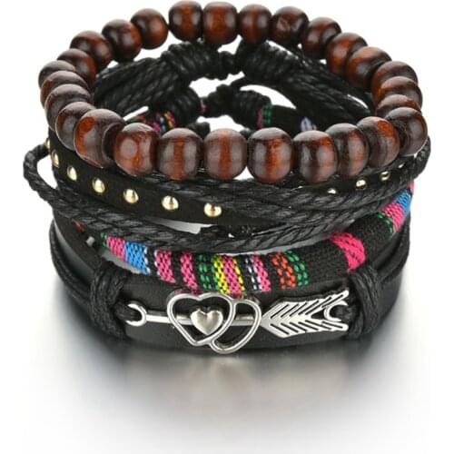 Unique Jewelry Accessories Braided Wrap Leather Bracelets for Men Women Vintage Charm Wood Beads Ethnic Tribal Wristbands