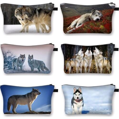 Howling Wolf Printing Makeup Bag Ladies Cosmetic Bags Portable Wolves Pattern Travel Organizer Makeup Bag Mini Lipstick Bags
