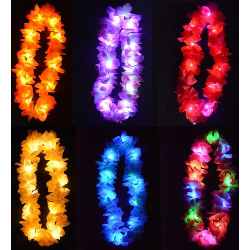1pcs Adult Child LED Light Up Hawaii Flower Leis Headwear Garland Hula Luau Glow Wreath Necklace Birthday Party Wedding Decor